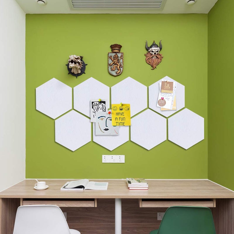 Uoisaiko Felt Hexagon Bulletin Board with 20 Push Pins, Pack of 8 Notice Boards for Home Office Kitchen, Push Pin Board Felt Wall Tiles for Photos Memos - Image 2